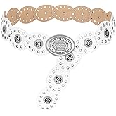 LEACOOLKEY Hollow Western Disc Belt for Dress Boho Concho Belt Vintage Country Waist Belts for Women