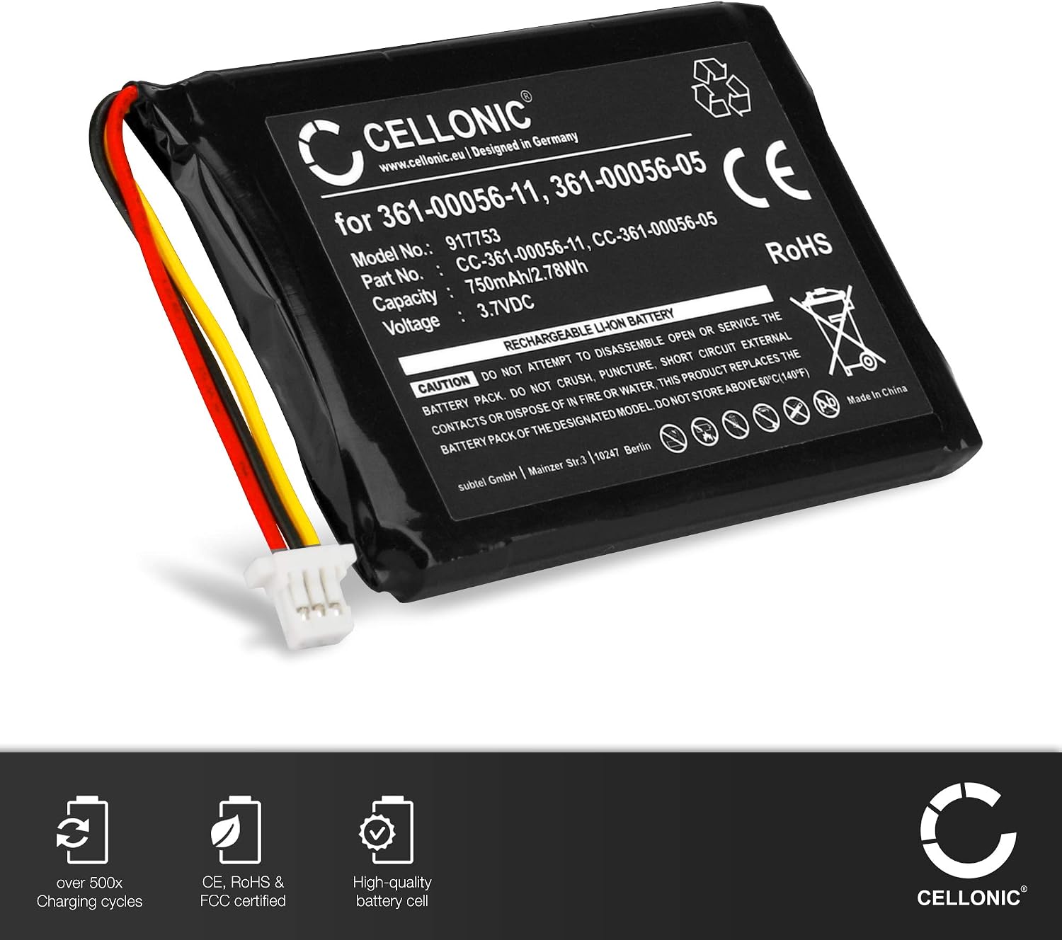 CELLONIC, battery sat nav compatible with Garmin Camper 770 LMT-D, Nüvi 42, Nüvi 2689 (750mAh - Image 3