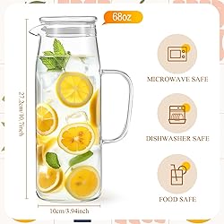 Hsei 2 Sets Glass Pitcher with Lid, 67.6 oz / 2000