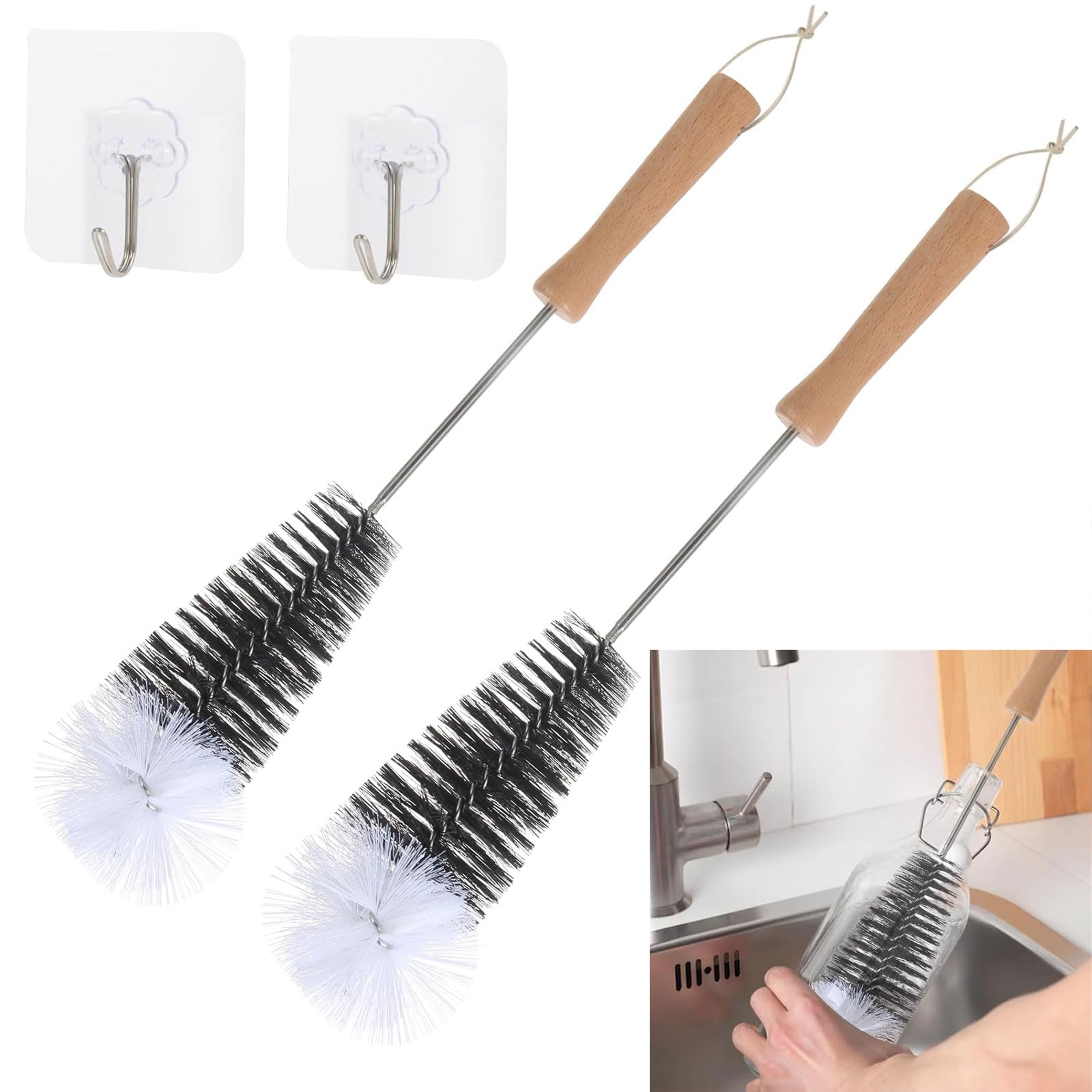 Tahbarshi 2PCS Extra Long Bottle Brush for Cleaning Baby Bottles, Water Bottles, Coffee Pots, Tumblers, Jars, Kettles