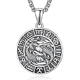 QCFL Zodiac Necklace for Men - 925 Sterling Silver/14K Gold/Black Horoscope Constellation Pendant Medal, Birthday Gifts Jewelry for Him (12 Zodiac Signs)