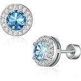 Fancyra Flat Back Round Diamond Stud Earrings for Women Girls 316L Surgical Steel Non Tarnish Silver Halo Cubic Zirconia Sparkly Studs Anniversary Birthday Gifts for Her, with Gift Box