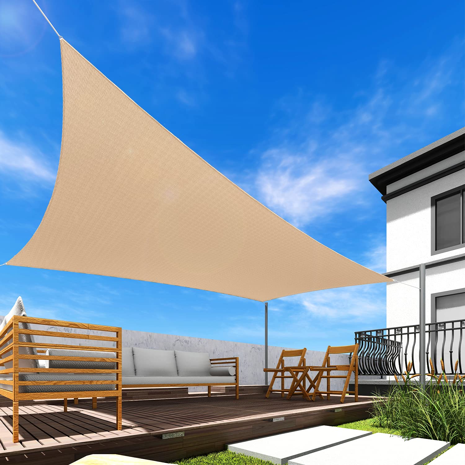 8' x 10' Sun Shade Sail UV Block Fabric Canopy in Sand Rectangle for Patio Garden with Free Pad Eyes Customized Size