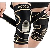 JHVW Copper Knee Brace for Women Men 2-Pack, Knee Compression Sleeve with Straps, Knee Braces for Knee Pain, Knee Support for Running Working
