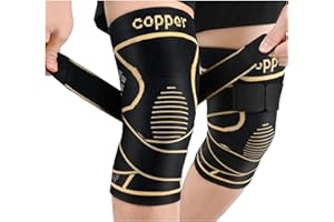 JHVW Copper Knee Brace for Women Men 2-Pack, Knee Compression Sleeve with Straps, Knee Braces for Knee Pain, Knee Support for Running Working