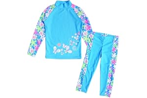 BAOHULU Girls Two Piece Swimsuit Long Sleeve Floral Bathing Suit UPF 50+ Summer Beach Swimwear