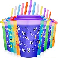 Meoky Color Changing Cups with Lids and Straws - 12 Pack 12 oz Plastic Tumblers with Lids and Straws Bulk, Kids Cups with Str
