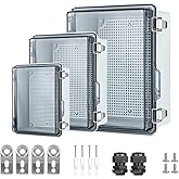 Small Waterproof Electrical Junction Box，IP67 Waterproof Clear ABS Plastic Enclosure Boxes for Outdoor Garden with Hinged Cover, Mounting Plate, Wall Brackets, Cable Glands (8.7"x6.7"x4.3" Clear)