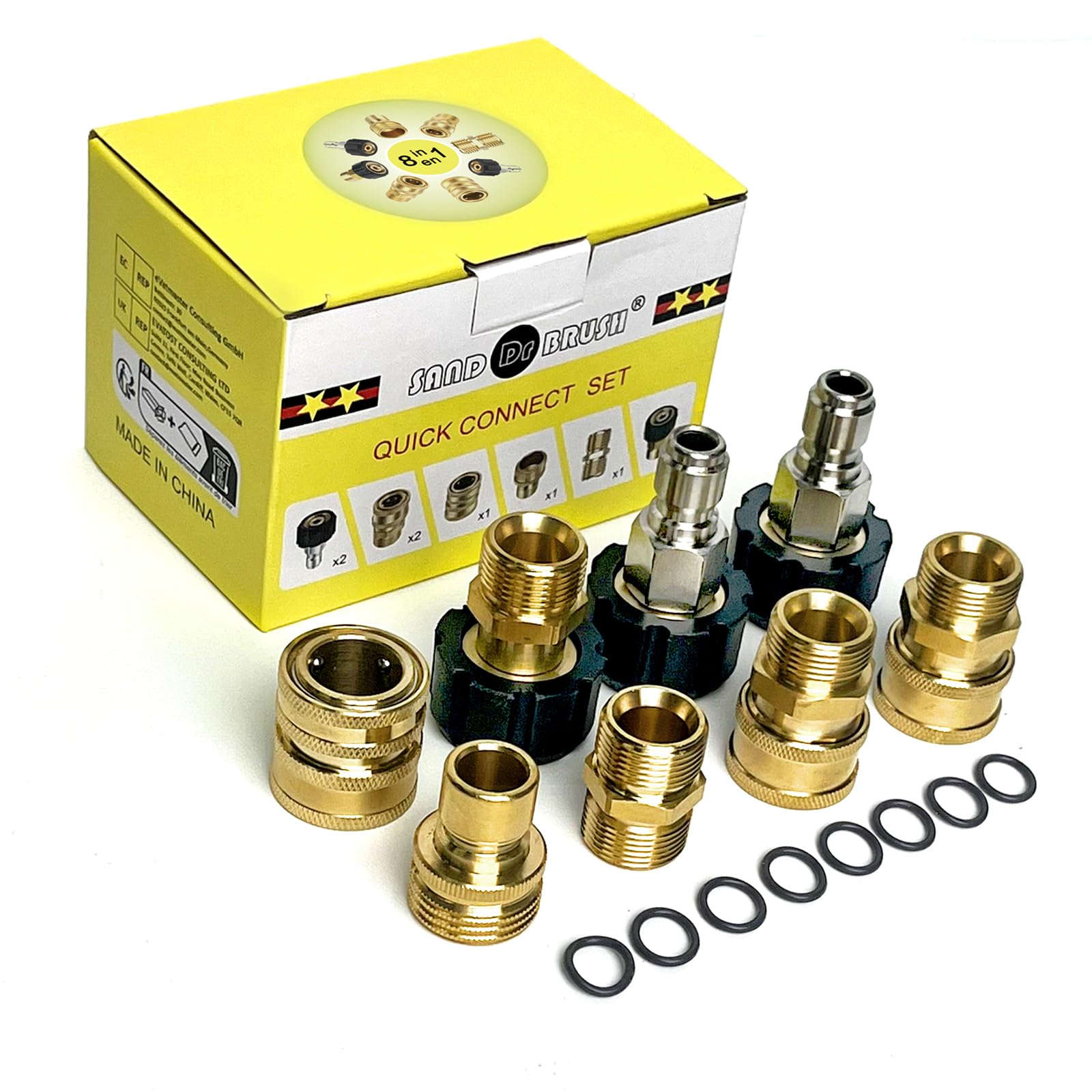Pressure Washer Adapter Set, Quick Disconnect Hose Fittings Kit, Quick Connect Metric M22-14 Female Thread to Male Fitting, Brass Quick Coupler 3/8", 3/4" Male to 1/2" Quick Release Connect