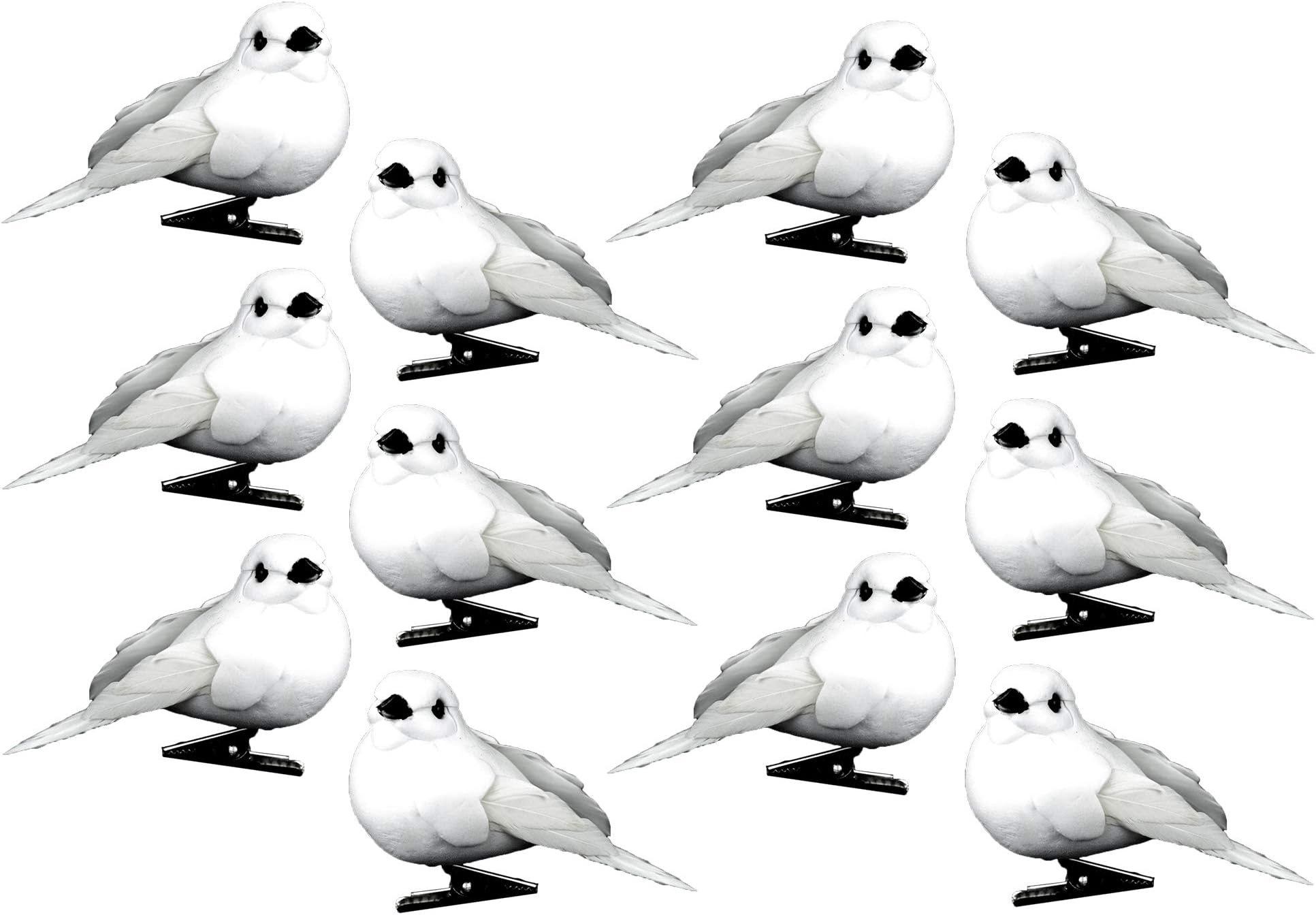Decorative White Dove Birds with Clip for Home and Event Decoration, Floral Arrangements, Wreaths and Arts & Crafts (6)