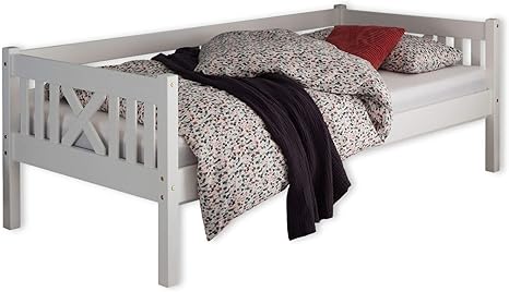 trevi stilvolles einzelbett 90 x 200 cm komfortables landhausstil jugendzimmer bett aus massiver kiefer weiss 98 x 71 x 210 cm b h t amazon de kuche haushalt wohnen