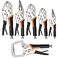 NOEAIKE Locking Pliers Set,6-Pack Vice Grips Pliers Set,5"/7"/10"Curved Jaw Locking Pliers,6-1/2"& 9-1/2" Needle Nose Vise Grips Pliers and 6" Grip C-Clamp for welding,Metal Bending,Woodworking