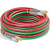 RX WELD 25 Feet 1/4" Oxy Acetylene Welding Hose with 9/16"-18 B Fittings | Grade R, Rubber, Twin-Line Torch Hose