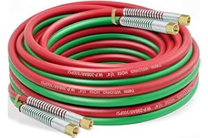 RX WELD 25 Feet 1/4" Oxy Acetylene Welding Hose with 9/16"-18 B Fittings - Grade R Twin-Line Torch Hose for Acetylene Cutting & Welding (300PSI/900PSI)
