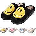 FACAXEDRE Smile Face Slippers for Women - Indoor Outdoor Retro Happy House Slides, Soft Fluffy Cushion Furry Shoes