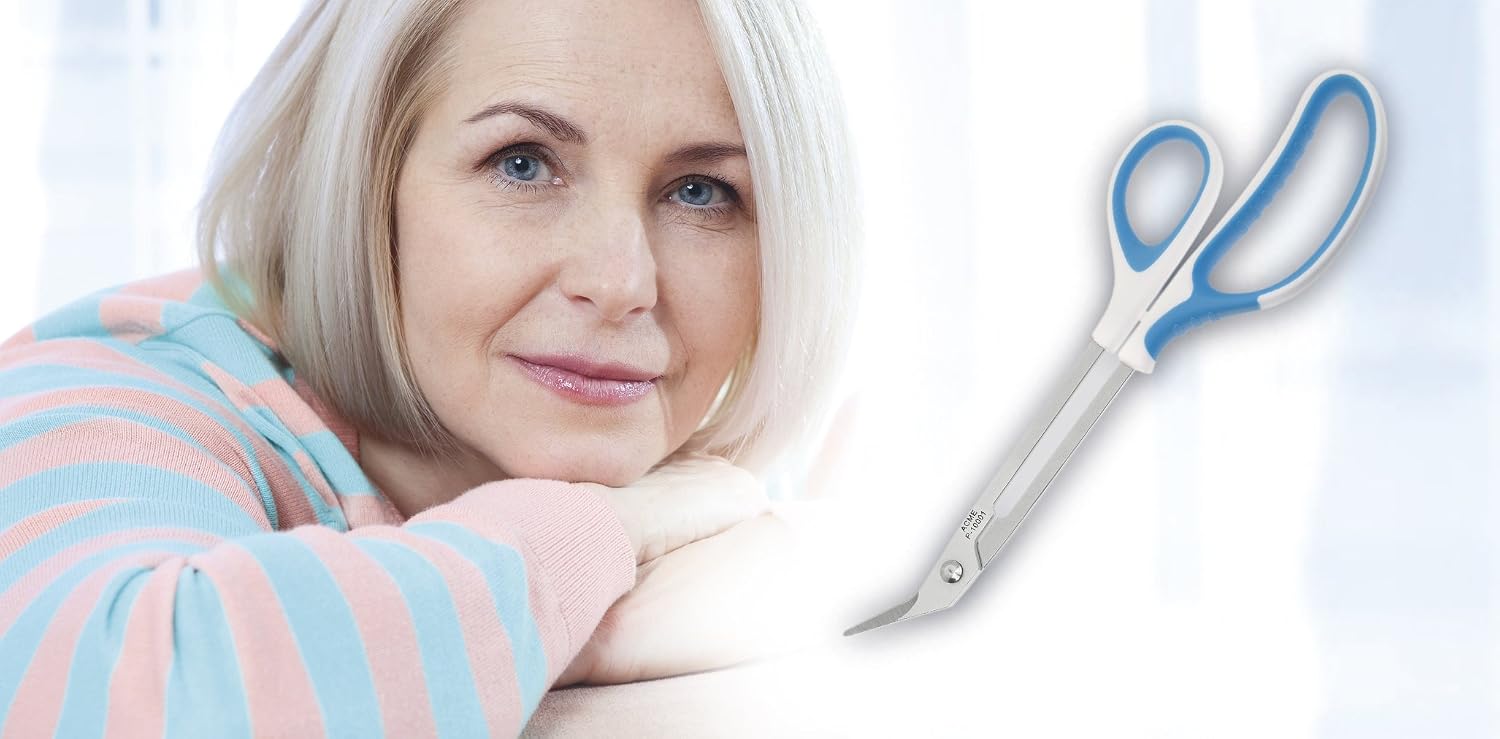 First Aid Only Toenail Scissors with Extra Long Handle, Special Stainless Steel, Angled Blade, 21 cm, White/Blue, P-100011 Units - Image 3