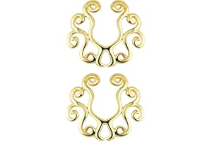 PIERCED OWL Gold Tone Vintage Tribal Floral Clip on Non-Pierce No Pierce Fake Nipple Ring, Sold as a Pair