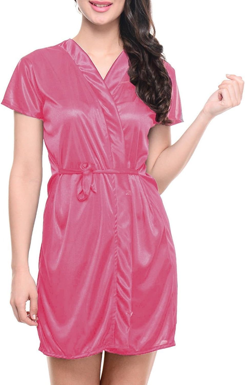 StylEraSexy Honeymoon Nighty Robe Women/Lingerie Women/Ladies Girls Nightwear Super Soft Satin Babydoll Intimate Erotic Dress Sleepwear Naughty Bold Bridal Wear Free Size (Pink)