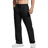 PINSPARK Men's Straight Leg Sweatpants Open Bottom Loose Cotton Yoga Pants | Lightweight, Soft, Baggy Gym Workout Sweatpants, Uncuffed Jogging Joggers, Relaxed Fit Drawstring Lounge Pants with Pockets