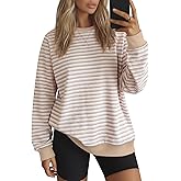 Xaatren Women's Oversized Striped Sweatshirt Fleece Long Sleeve Color Block Crew Neck Shirt Loose Soft Casual Pullover Top