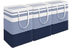 TURKIO Laundry Basket Blue Large Laundry Hamper Storage Containers for Clothes Toy Storage Tall Laundry Baskets with Handles 3-Pack 75L Waterproof Dirty Clothes Basket Blue