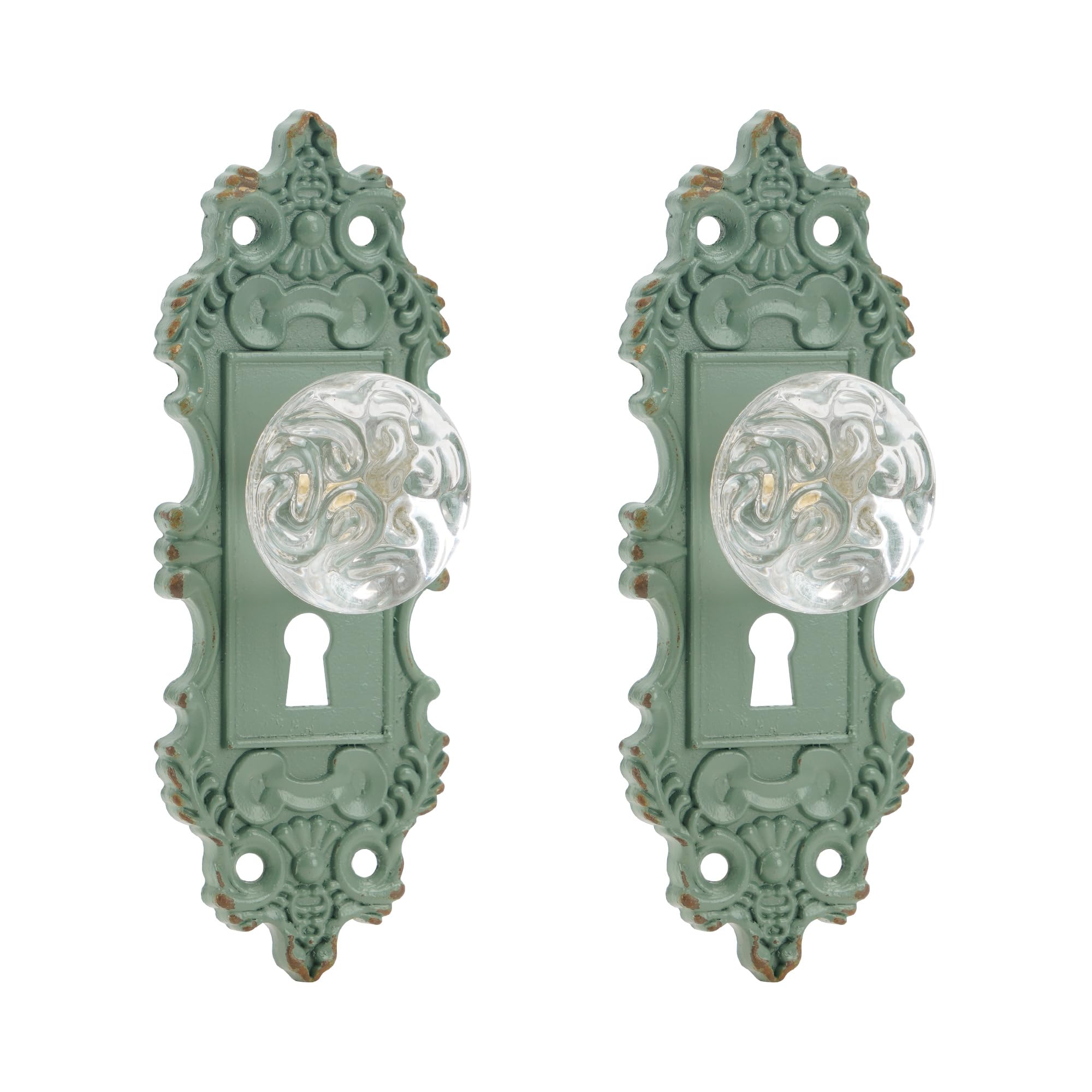 Photo 1 of SOFFEE DESIGN 2pcs Vintage Cabinet Knob Dresser Drawer Pulls, Distressed Closet Handles with Clear Resin Knob, Door Knobs for Cupboard, Kitchen Furniture - Matte Green