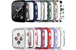 Cuteey 12 Pack Case with Tempered Glass Screen Protector for Apple Watch 44mm Series 6/SE/Series 5/Series 4,Full Matte Leopard Cow Pattern PC Cover for Iwatch 44mm Accessories (12 Colors, 44mm)