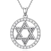 Plesitep Star of David Necklace for Women 925 Sterling Silver White Cubic Zirconia CZ Dainty Star of David Pendant Necklace Jewelry