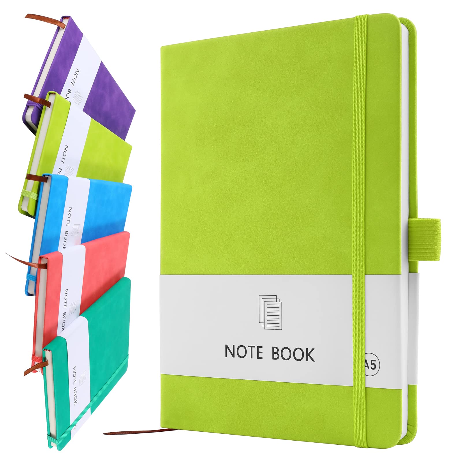 A5 Notebook, Notebook A5 Note Book Note Pad Journal Notebook A5 Notepad PU Leather Notebook for Office School Home Business Writing & Note Taking 200 Pages (100 Sheets)-Neon Green