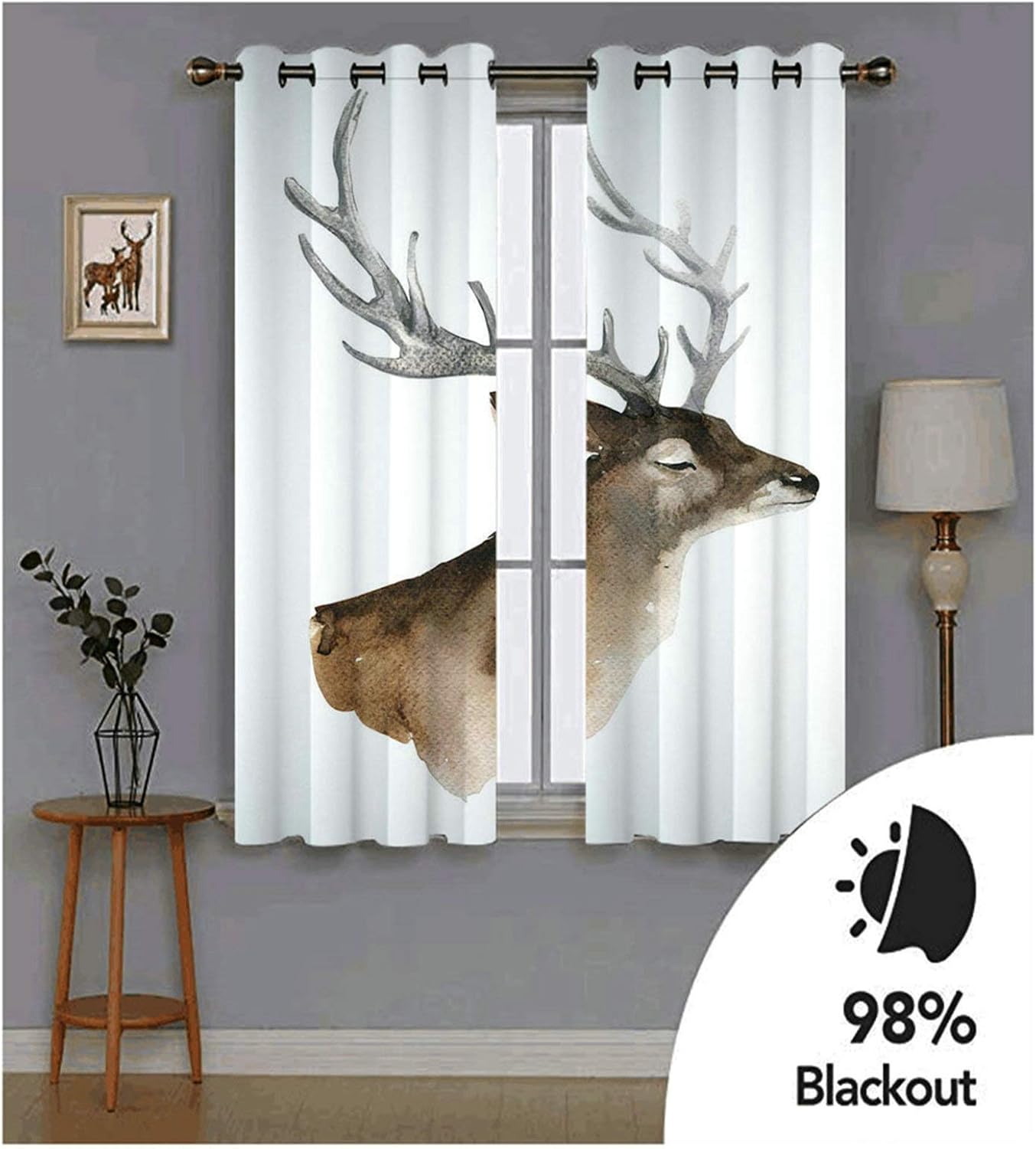 Aeici Curtains with Eyelets for Children's Room Deer Animal Curtain 274 x 214 cm Blackout