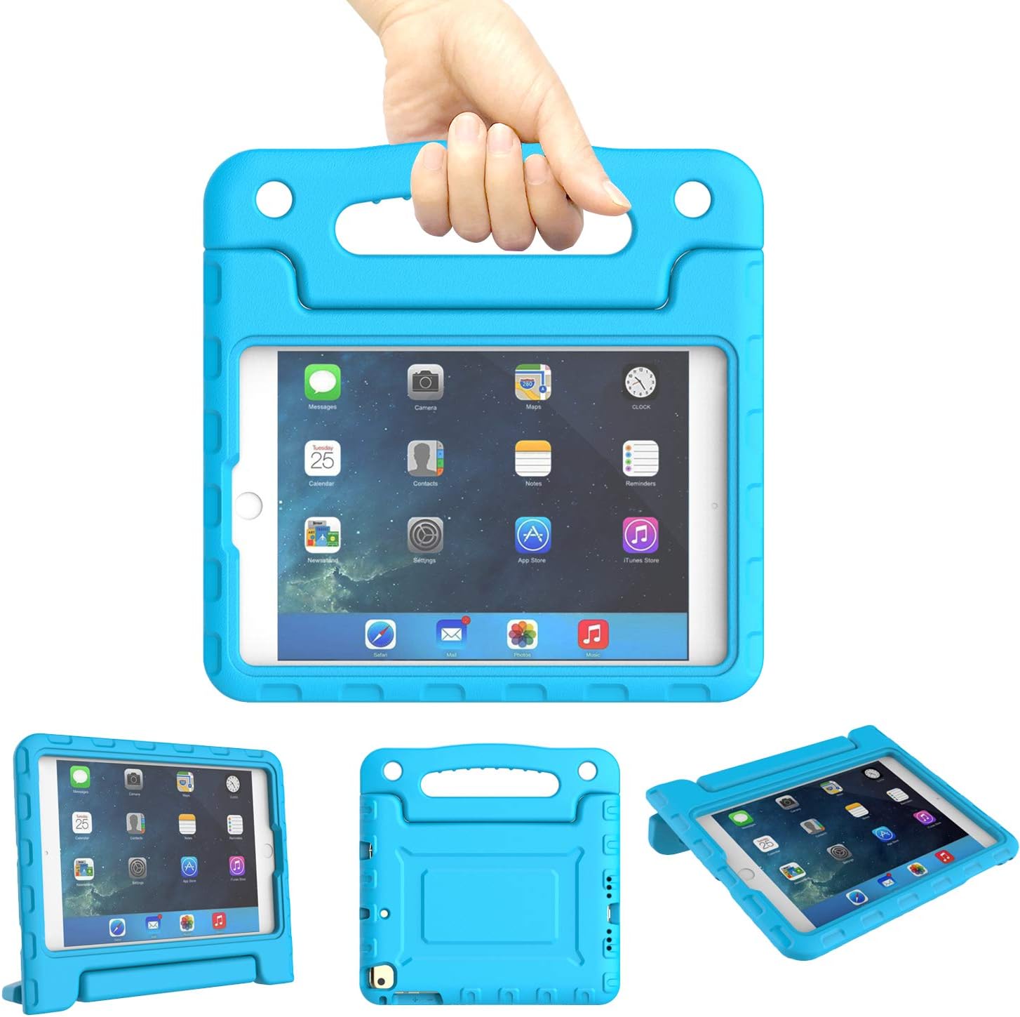 A ADENK Kids Case for iPad Mini 1 2 3 4 5 Generation 7.9 inch- Lightweight Shockproof Convertible Protection Cover with Built-in Handle Stand Tablet (for iPad Mini 1, 2, 3, 4, 5 (Gen), Blue)
