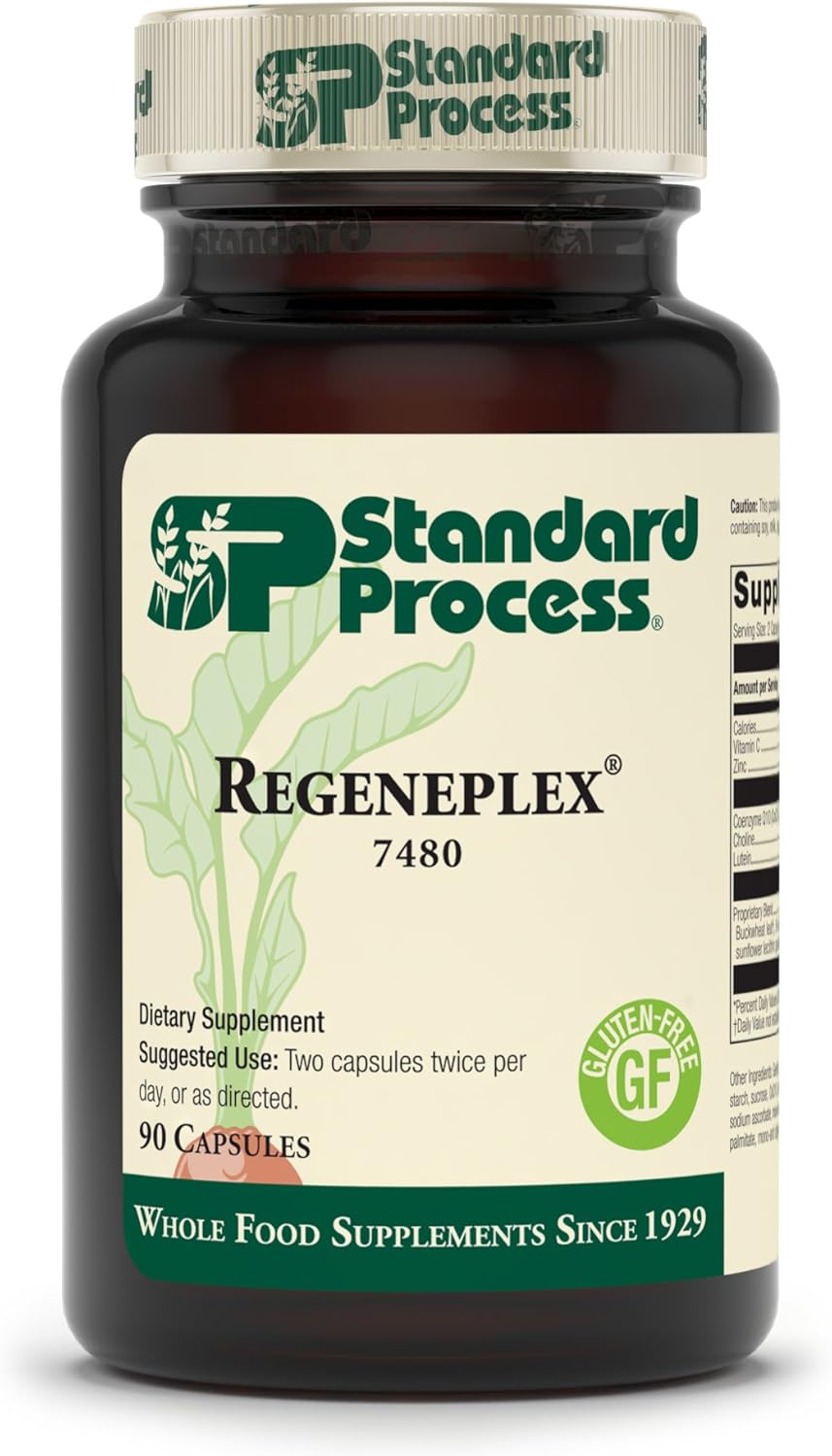 Standard Process Regeneplex - Whole Food Antioxidant, Blood Circulation and Skin Health, Digestion and Digestive Health with Coenzyme Q10 and Holy Basil for Wrinkles and Fine Lines - 90 Capsules