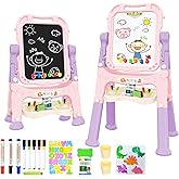 Amagoing Easel for Kids, Adjustable Standing Art Easel for Toddler, Double Magnetic Drawing Board with Painting Accessories, Birthday Christmas Gift for Little Boys Girls, Middle Size (Purple Pink)
