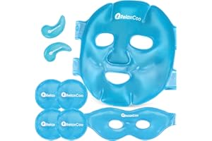 RelaxCoo Ice Face Eye Mask for Dark Circles and Puffiness Cold Warm Compress, Gel Cold Cooling Face Mask Package for Women and Men, Migraines, Headache, Stress and Relaxation Blue