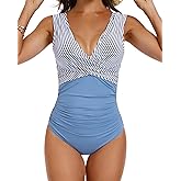 YOOWSS Women's One Piece Swimsuit Tummy Control Plung V-Neck Bathing Suit Wide Straps Swim Suit Wrap Swimwear