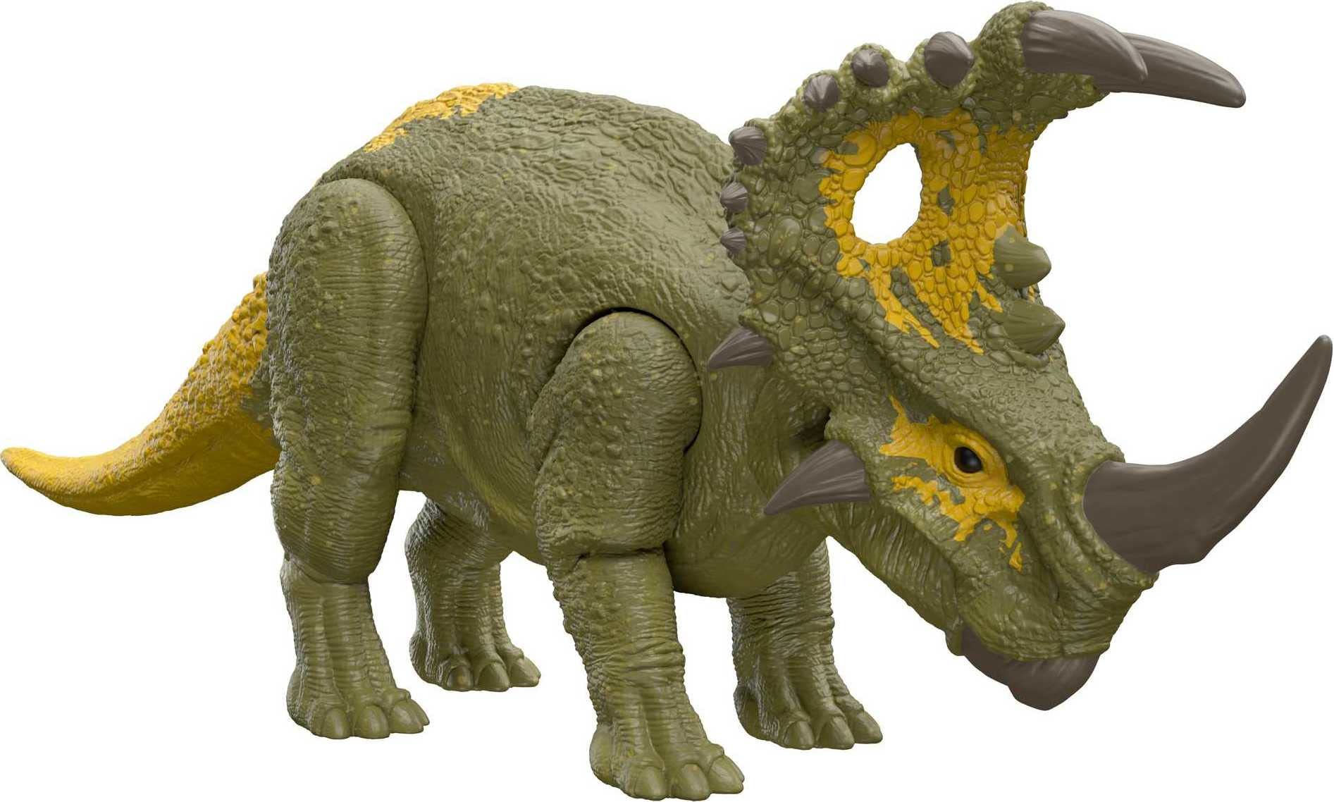 Jurassic World Dominion Roar Strikers Sinoceratops Dinosaur Action Figure, Roaring Sound and Head Ram Attack, Physical and Digital Play, 4 Years and Up