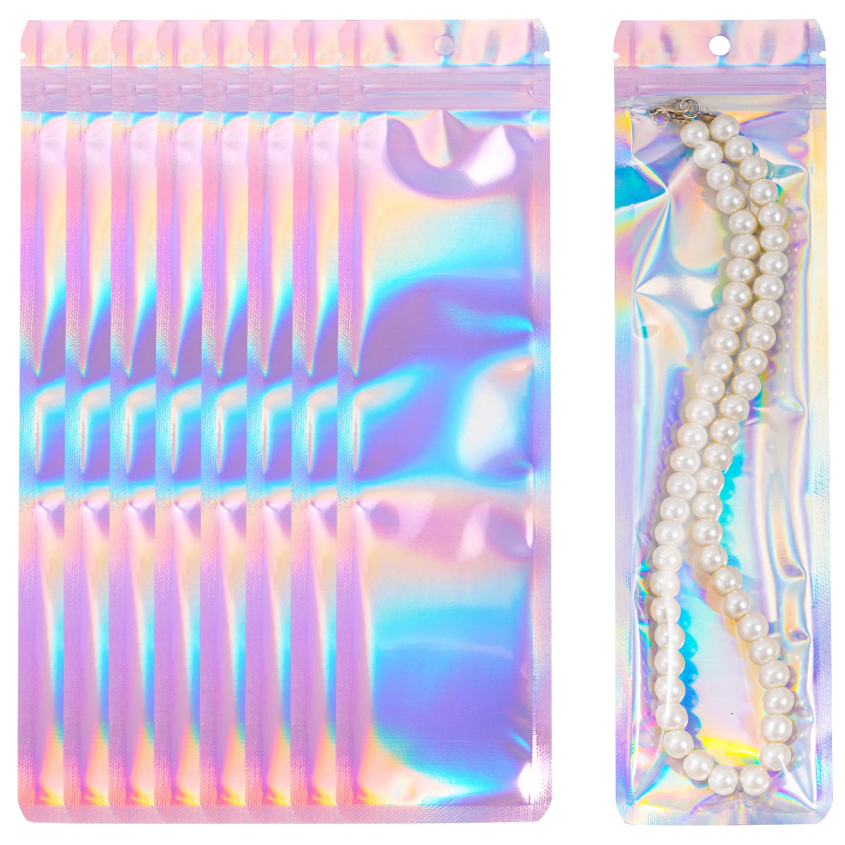 Photo 1 of 100 Pcs Pen Packaging Bags for Small Business, Resealable Foil Pouch Bag For Pens, Holographic Ziplock Smell Proof Storage Bags for Packaging Lipgloss,Jewelry,Cosmetic,Candy, 2.4x9 inch