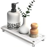 Quick Dry Sink Caddy Kitchen Sink Organizer, Water Absorbing Stone Tray for Sink, Stone Drying Tray, Diatomite Faucet Mat &amp; Protector, Dispenser Sponge Holder, Stone Soap Tray for Bathroom Counter