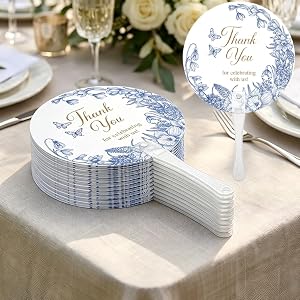 Vintage Blue Flower Wedding Guest Fans, Decorative Lightweight Hand Fans for Wedding Ceremony Banquet Souvenir Gifts
