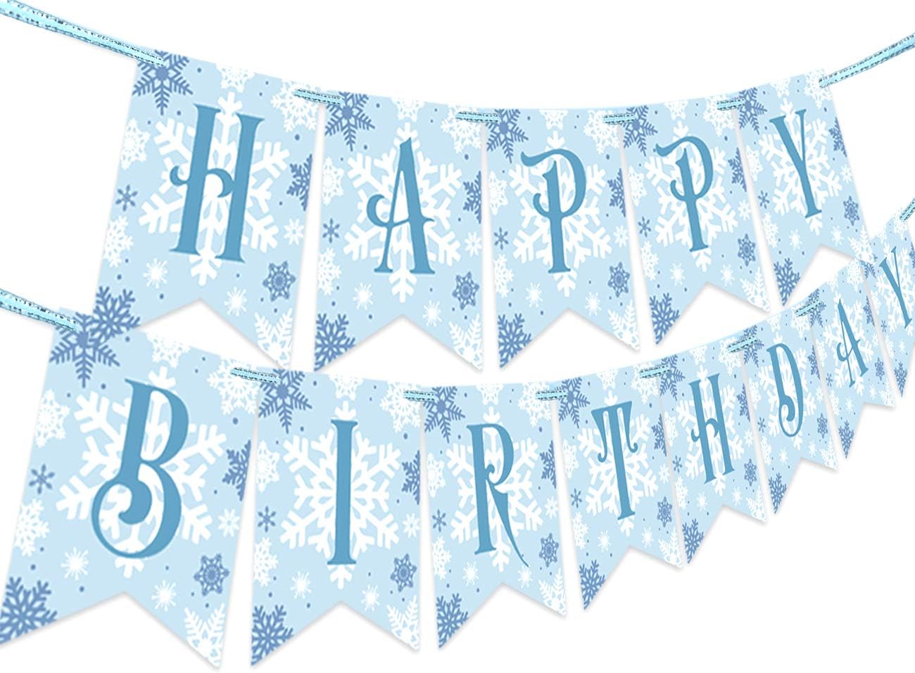 Kreatwow Snowflake Happy Birthday Banner for Frozen Theme, Winter