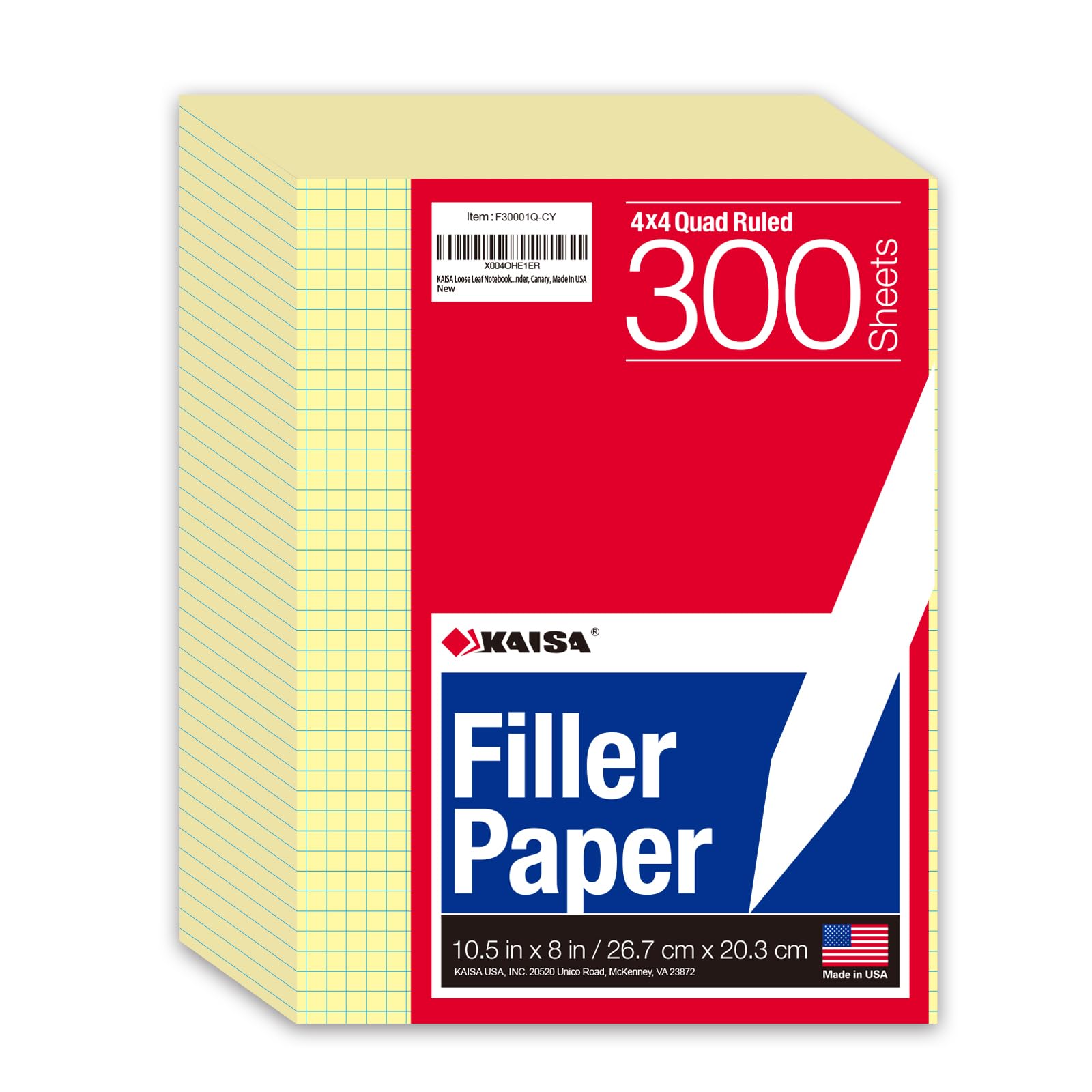 KAISA Loose Leaf Notebook Paper, 4x4 Quad Graph