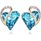 Leafael 18K Rose Gold Plated Love Heart Stud Earrings with Healing Stone Crystal Jewelry Gifts for Women