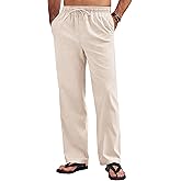 COOFANDY Men's Linen Pants Casual Loose Fit Beach Summer Yoga Pant Lightweight Drawstring Linen Trousers