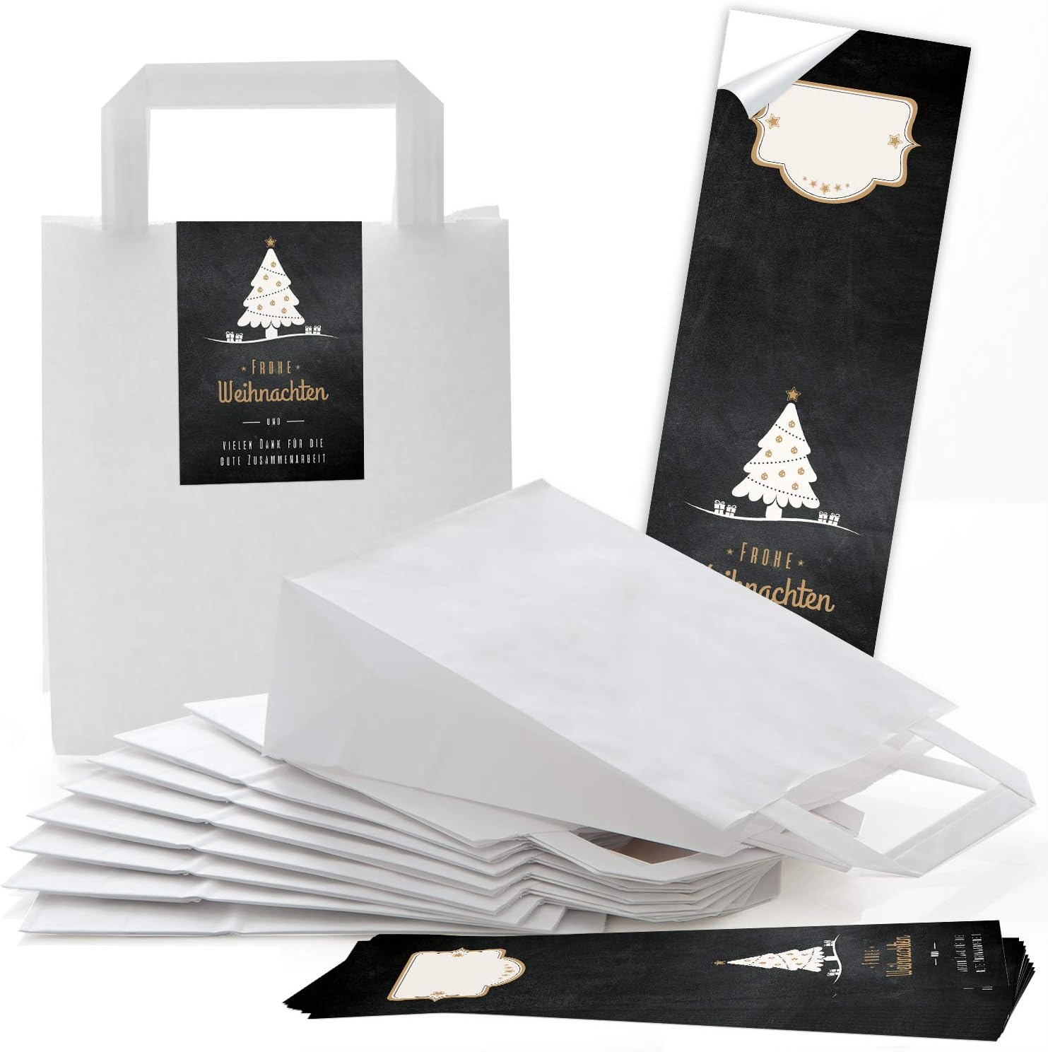 100 weiße natur Kraftpapier Papiertüte Geschenktasche mit Henkel Boden