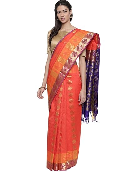 Pure Dharmavaram Silk Saree - Orange - (CCMYSS8953)