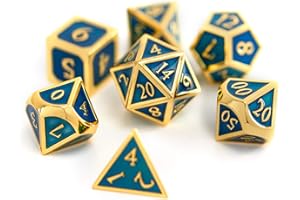 SUBURBAN SPHINX Metal DND Dice Set Blue/Gold Polyhedral Dice with Polished Tin Carrying Case for Table Top Games D&D Dungeons and Dragons Role Playing Games