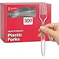 GUSTO [300 Pack] Heavyweight Clear Forks with Engraved Design - Disposable Sturdy Cutlery Set for Parties, Weddings, and Even