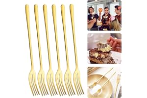 Cake Forks Dessert Small Fruit Dinner Stainless Steel Metal Cutlery Table Fork Set Pack of 6, Gold