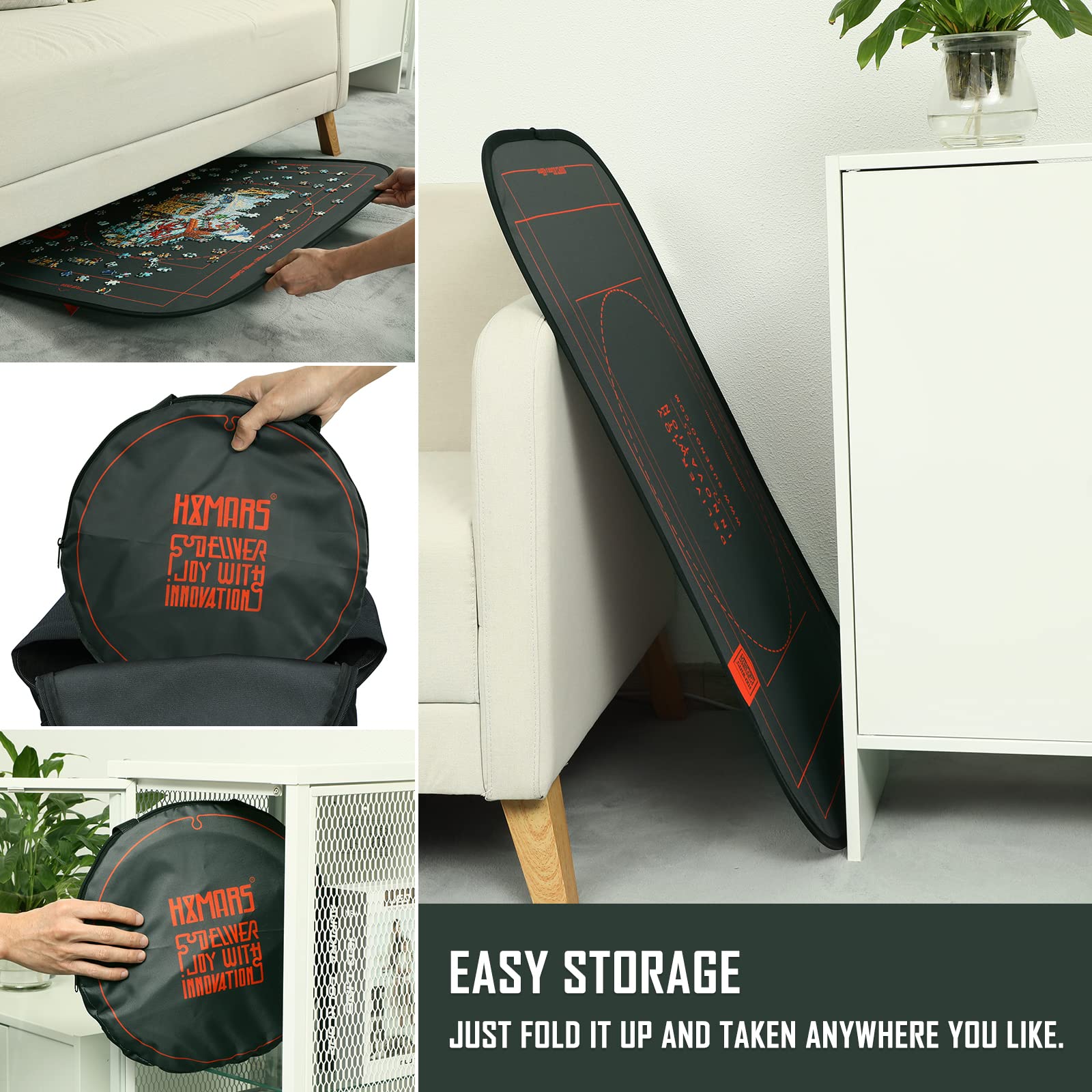 HXMARS Foldable Jigsaw Puzzle Board: Large Portable 1000 Piece Puzzle Mat with Sorter Trays, Storage Saver for 500 & 1000 Pieces, Storage Bag (Grey)