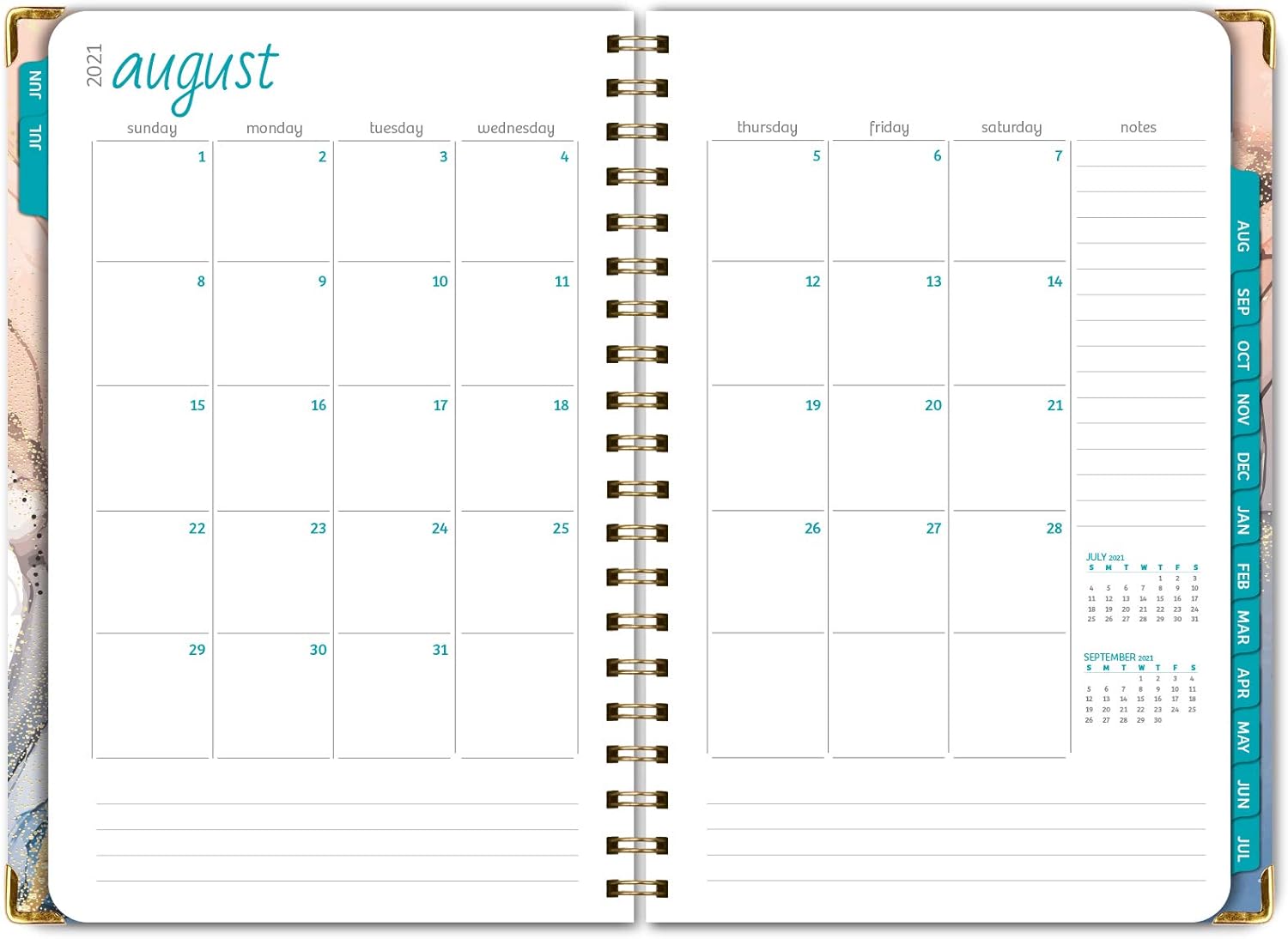 HARDCOVER Academic Year 2021-2022 Planner: (June 2021 Through July 2022) 5.5"x8" Daily Weekly Monthly Planner Yearly Agenda. Bookmark, Pocket Folder and Sticky Note Set (Colorful Marble) : Office Products